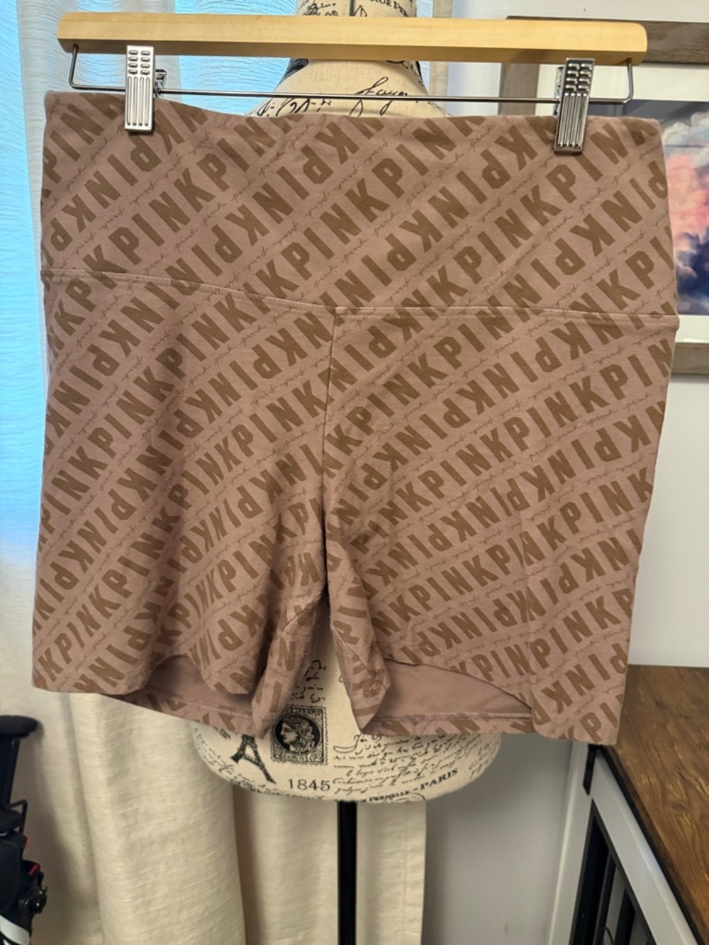PINK Victoria's Secret Logo High-Waist Shorts - Mauve Brown